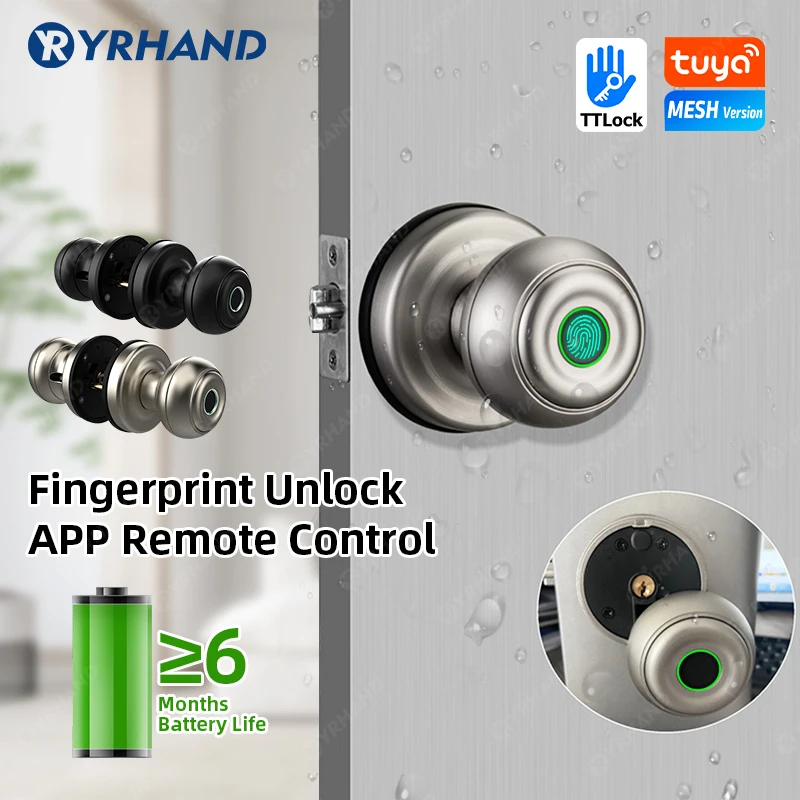 YRHAND Fingerprint Lock para Tuya, à prova d'água Smart Lock, Keyless Entry, Biometric Fingerprint, Key Unlocking, Keyless Unlocking