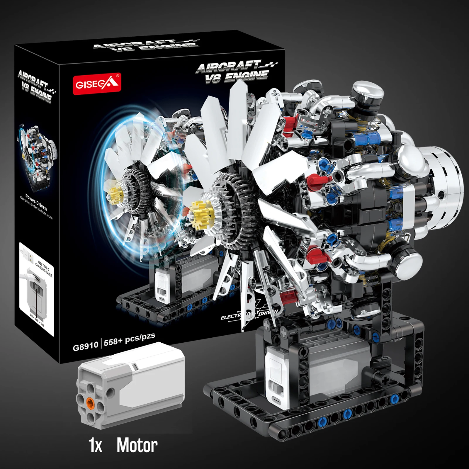 

American Electroplated Mechanical V8 Engine Building Blocks Motorized Model Ornaments Electrically Drive Aircraft Parts G8910