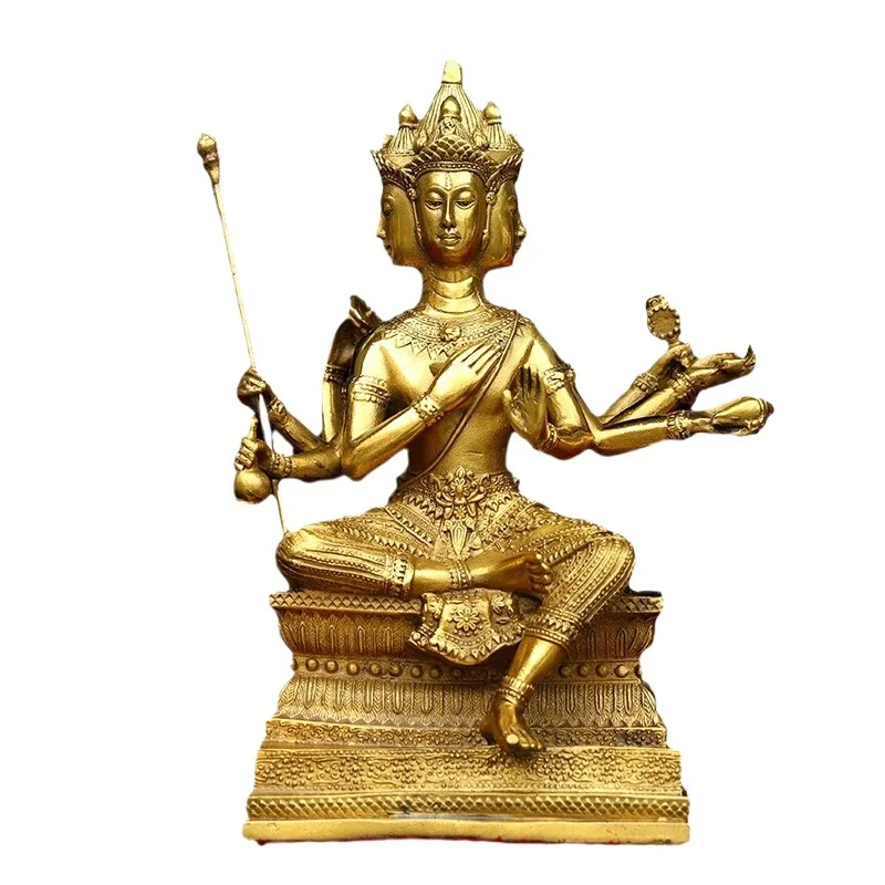Brass Statue Ornament, Bronze Four-Faced Buddha, Home and Office Desk Decoration Gift, Craft Item