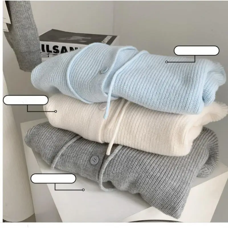 

Autumn Winter Soft and Sticky Design Sense Niche New Women's Clothing Tops Hooded Knitwear Cardigan Female Loose Lazy Sweater