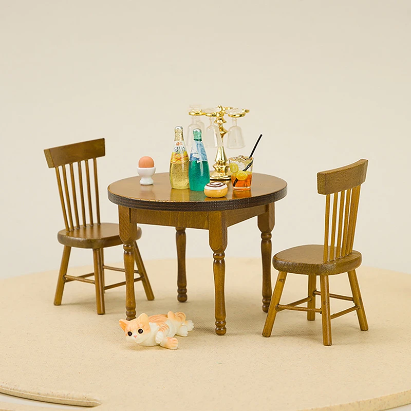 1Set Dollhouse Miniature Round Table And Chair Model Mini Simulation Decoration Furniture Model Photo Props Scene Accessories