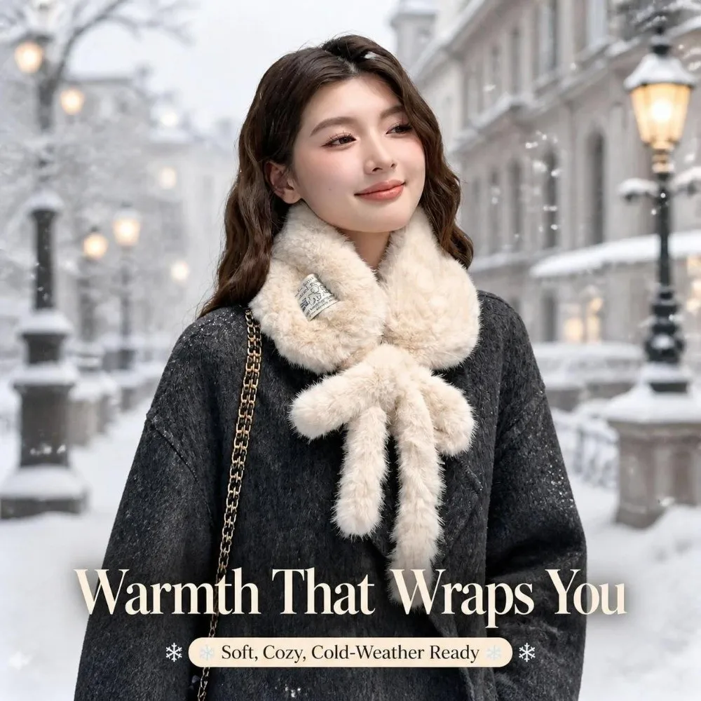Versatile Thickened Warm Faux Fur Scarf Pure Color Lace-up Women's Winter Scarf Soft Furry Neck Warmer Scarf Winter