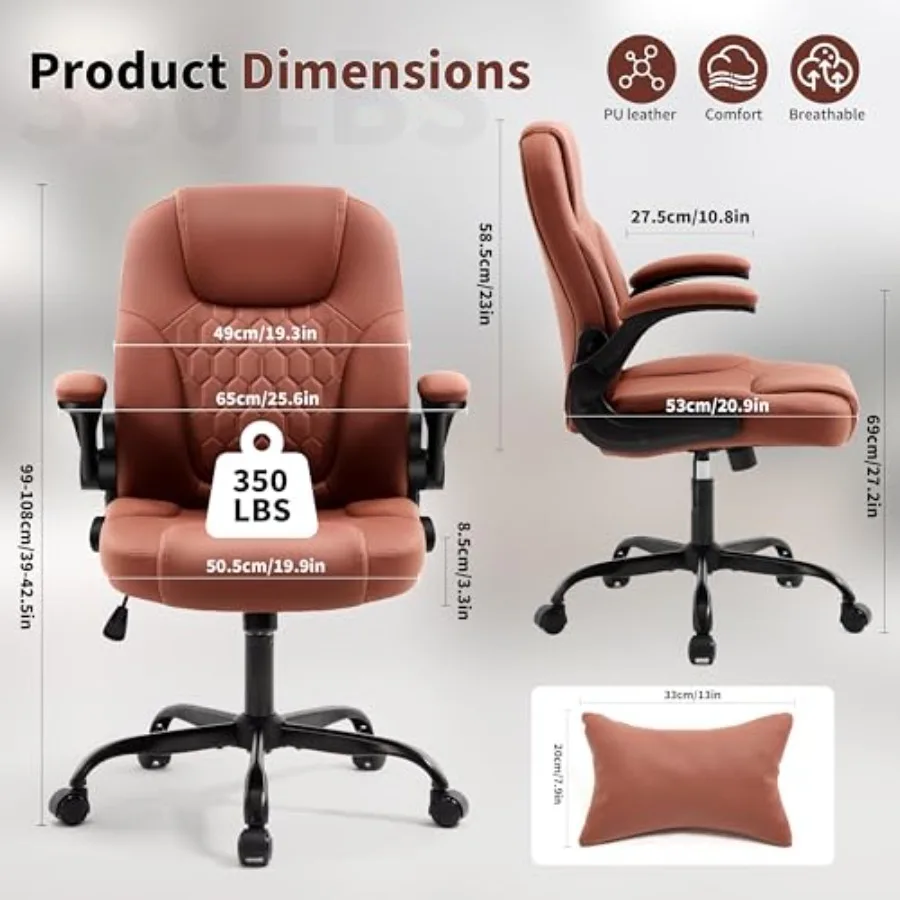 Executive Office Chair PU, Leather Office Chair with Wheels, 360° Swivel Rolling Chair with Padded Arms, Ergonomic Computer Cha view 2