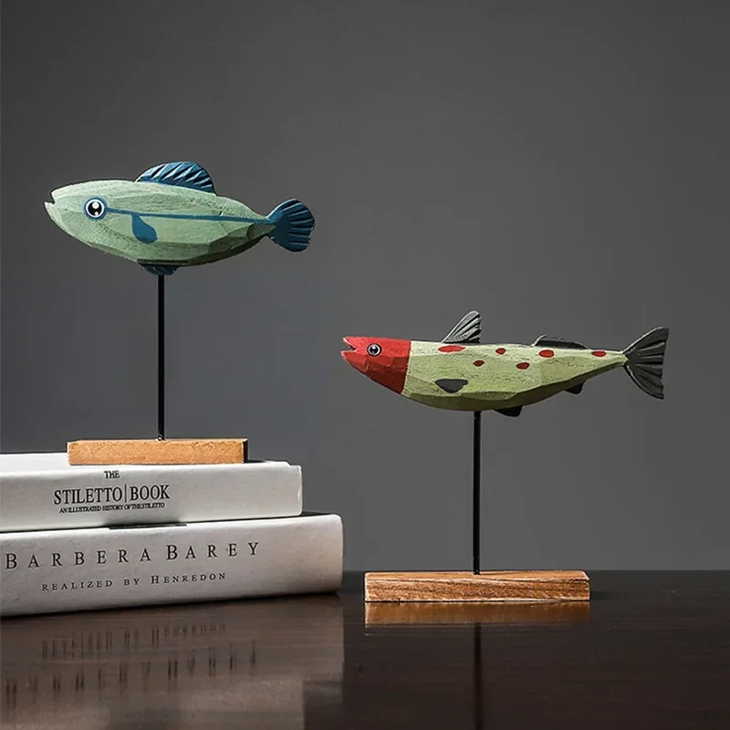 Colorful Wooden Fish Statue Nordic Style Fish Sculpture Ornaments Creative Living Room Bedroom Dining Room Home Decoration Gifts