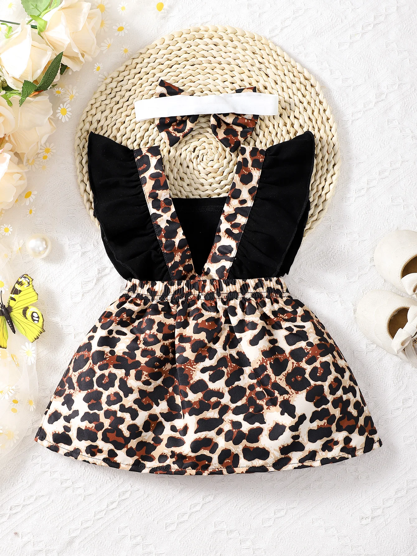 Newborns Summer Cotton Sleeveless Digital Printing Bow Decoration Casual Daily Wear Bow Hair Loop Baby Clothing