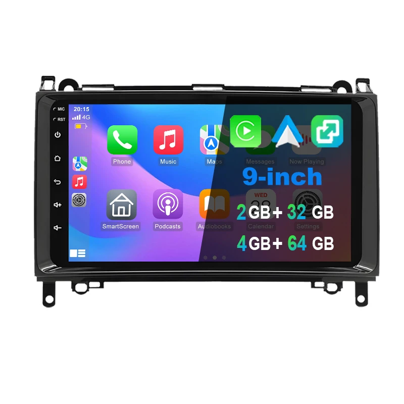 Autoradio ESSGOO Android 15 9 Inch 4+64G voor Mercedes Benz W169 W245 B200 W906 Sprinter W639 Vito met Draadloze CarPlay Android Auto GPS Navigatie Wifi RDS FM Bluetooth Stuurwielbediening Mirror Link - afbeelding 2