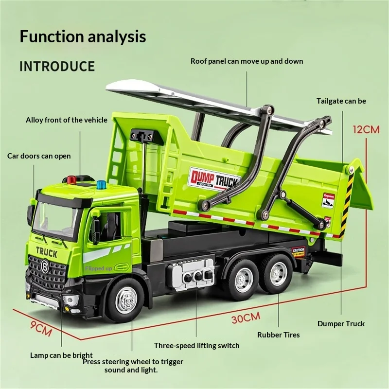 

Gc Power Alloy Large Size Dump Truck Toy Construction Vehicle With Light Sound Openable Door Hydraulic Lifting Rubber Tires