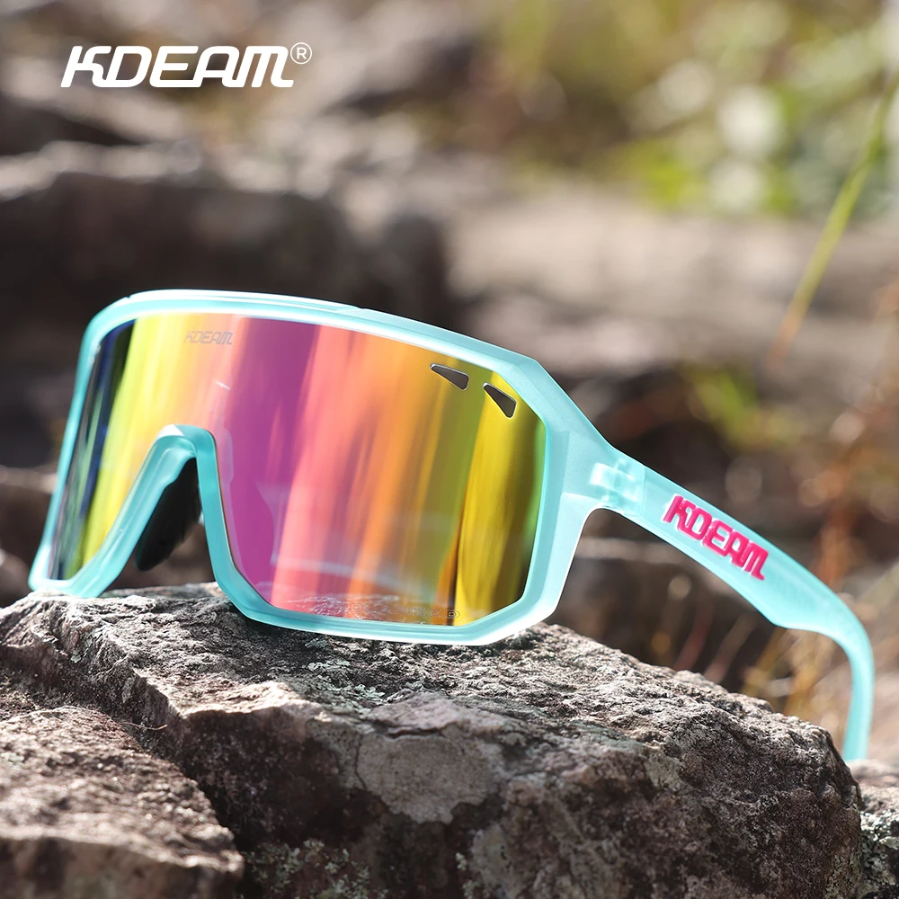 KDEAM TR90 Men's Cycling Sunglasses MTB Sports Bike Glasses Polarized 1.2mm Lens Textured Three-Dimensional Logo With Zipper Box