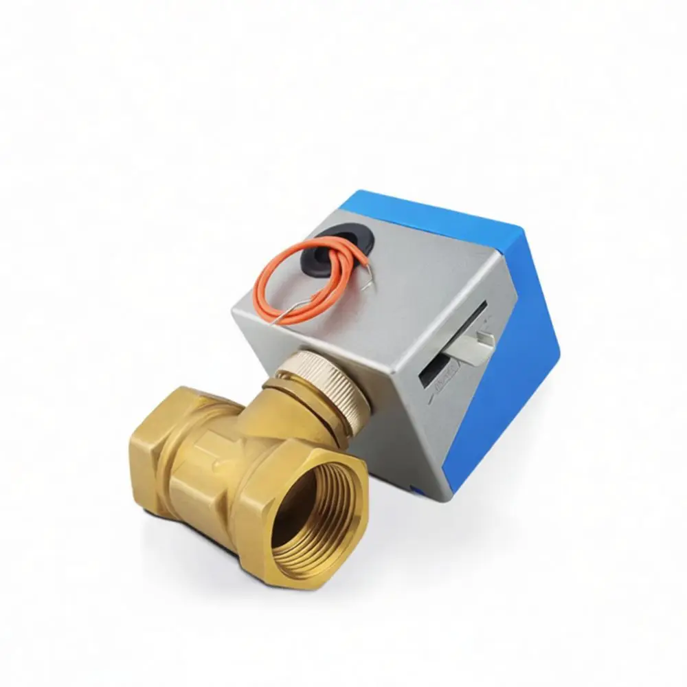 Motorized Two Way Valve Brass HVAC Thermal Actuator Central Air Conditioning Piping Control Valve Manual Switch 220V DN Series