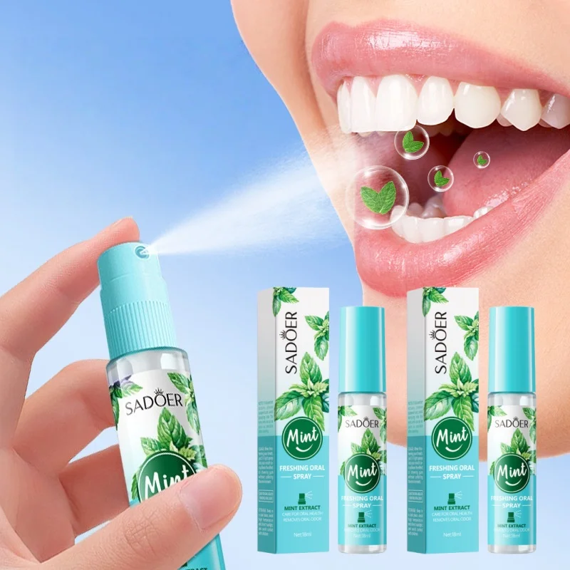 Mint and Peach Flavored Fresh Mouth Spray to Freshen Breath and Eliminate Bad Breath