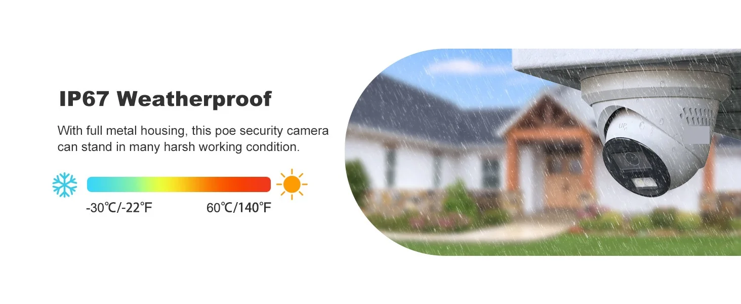 8MP Ip Camera Poe Active Deterrence Turret Outdoor Security Camera IP67 Two-Way Audio Color Vision 98ft, 2.8mm Full Metal