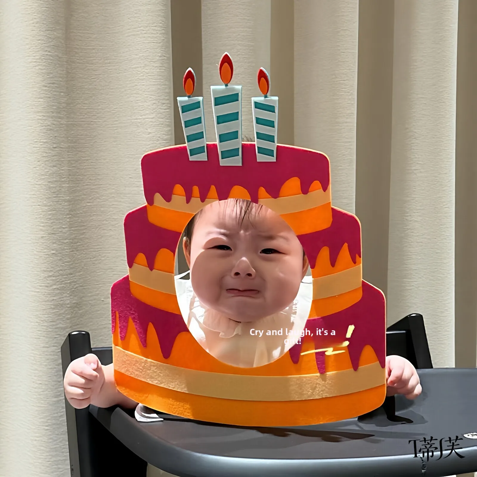 誕生日帽子-赤ちゃんの最初の年間のパーティー装飾小道具-フェルトフェイスマスク-ヘッドセット-写真撮影用装備-フェスティバルお祝いアクセサリー