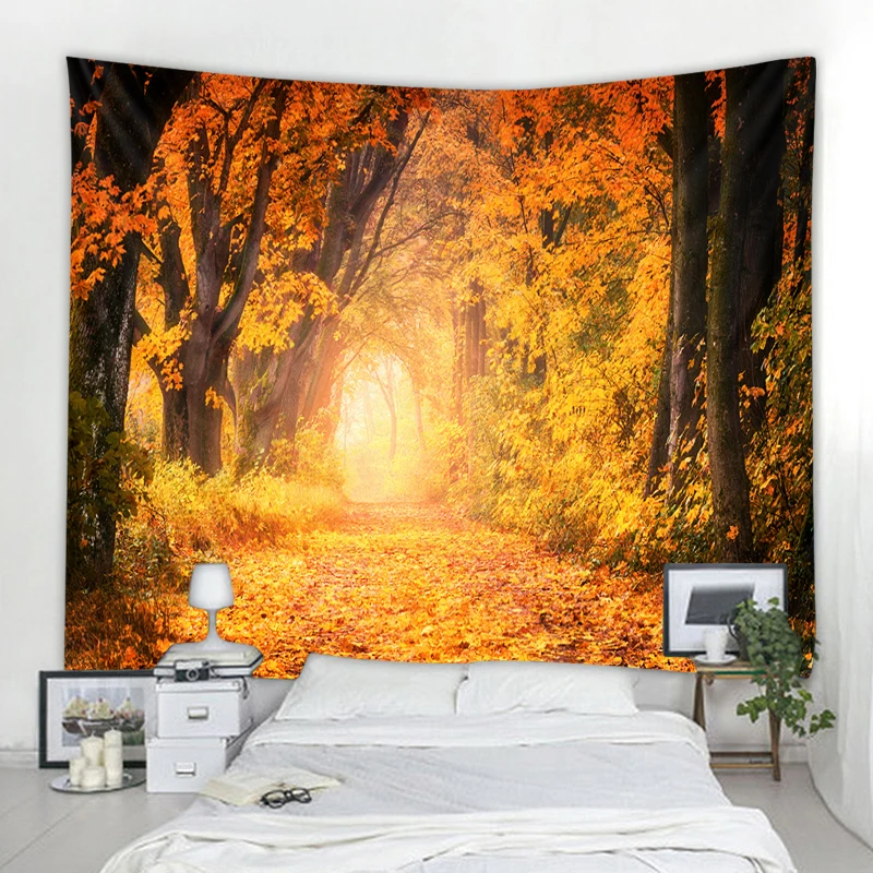 Premium Large Realistic Forest Tapestry Wall Art Woodland Pine Trees Misty Nature Scenery Boho Home Decor for Bedroom Living Roo