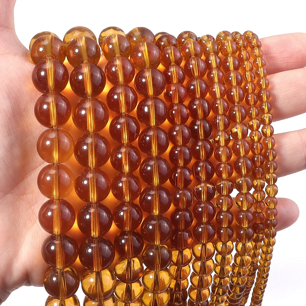 1 Strand Amber Color Glass Beads 4/6/8/10/12mm Round Loose Spacer Beads for DIY Jewelry Making Bracelet Necklace Accessories