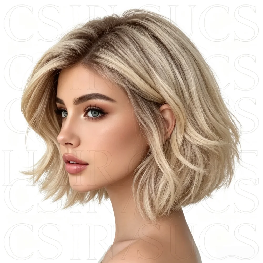 13x4 Highlighted Blond 14inch Wave Human Hair Wig 150 Density Lace Front with Baby Hair Glueless Pre-Plucked for Natural Look