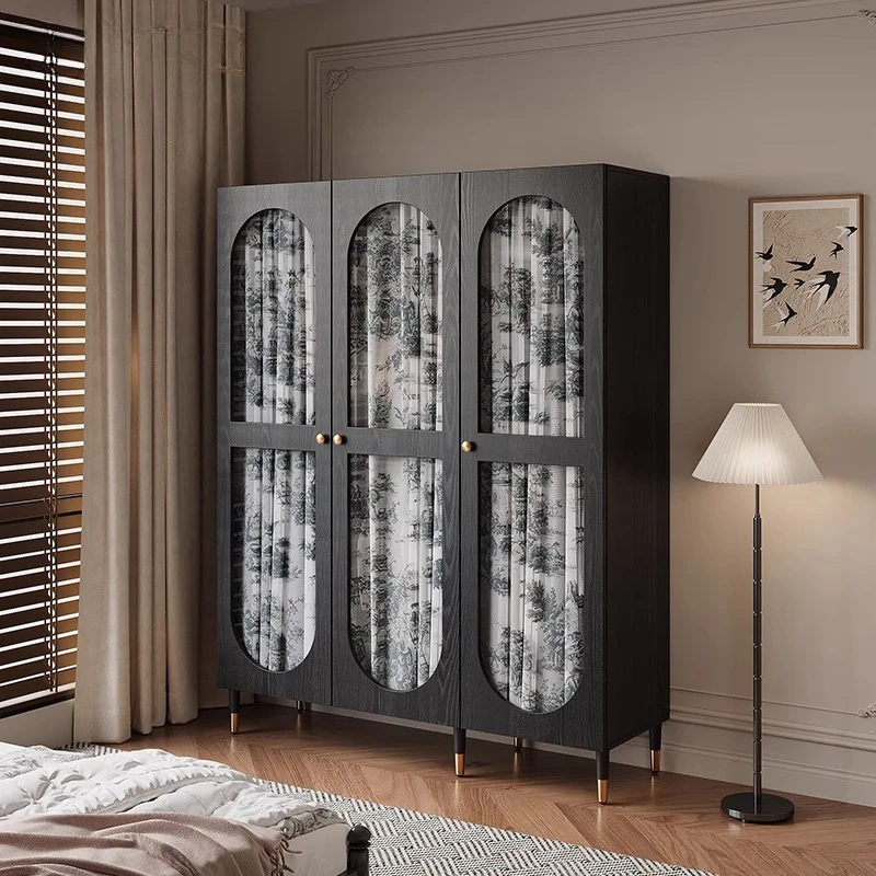 

Modern Glass Wardrobe Storage Wooden Vintage Black Bedroom Wardrobe Clothing Dresser Armario De Plastico Hotel Furniture