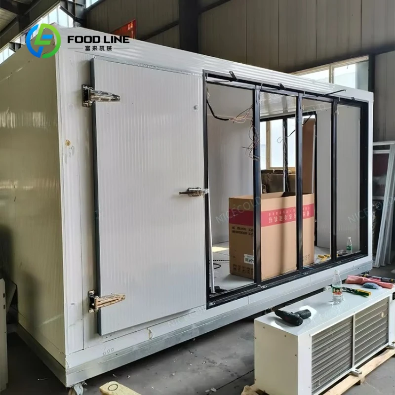 Customized Mobile Walk-In Cold Storage Room with Large Glass Display Doors Wheeled Portable Refrigerated Warehouse Constant Temp