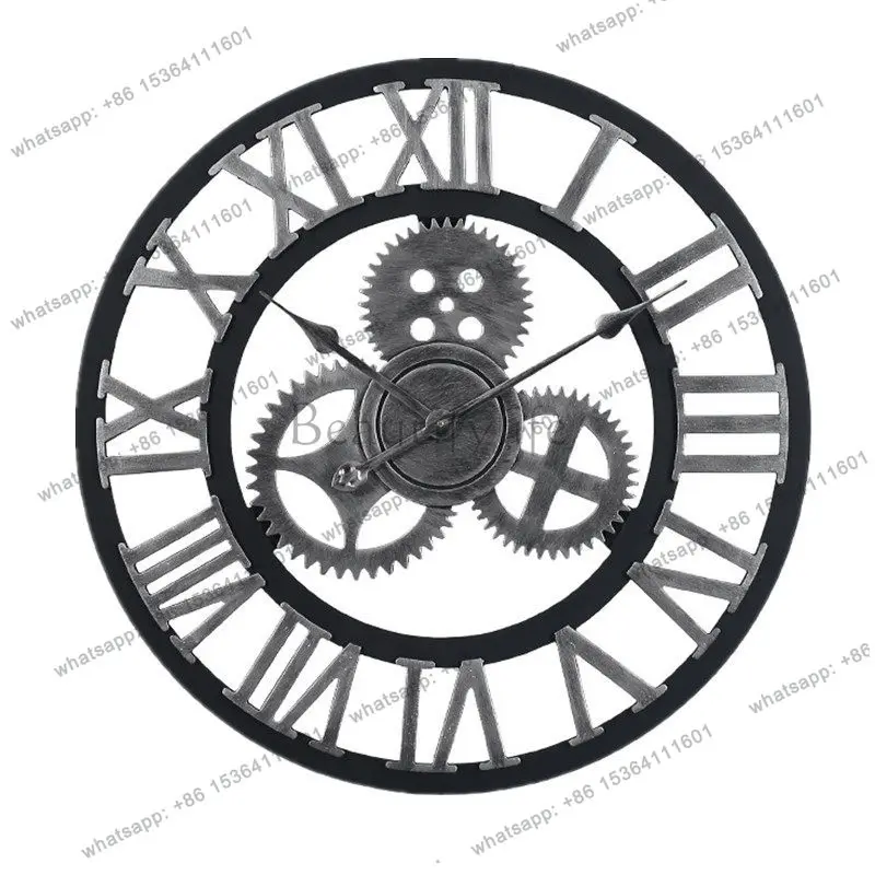 

American retro old gear wall clock wooden creative wall clock industrial wind clock