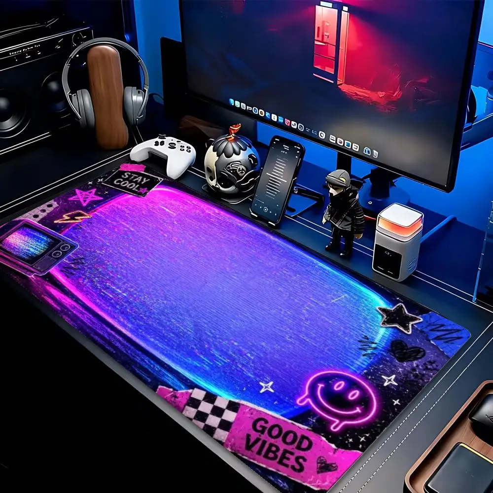 XXL Large Neon Street Art Mouse Pad Galaxy Starry Space Planet Graffiti Desk Mat Non-Slip Rubber Computer Keyboard Mouse Mats