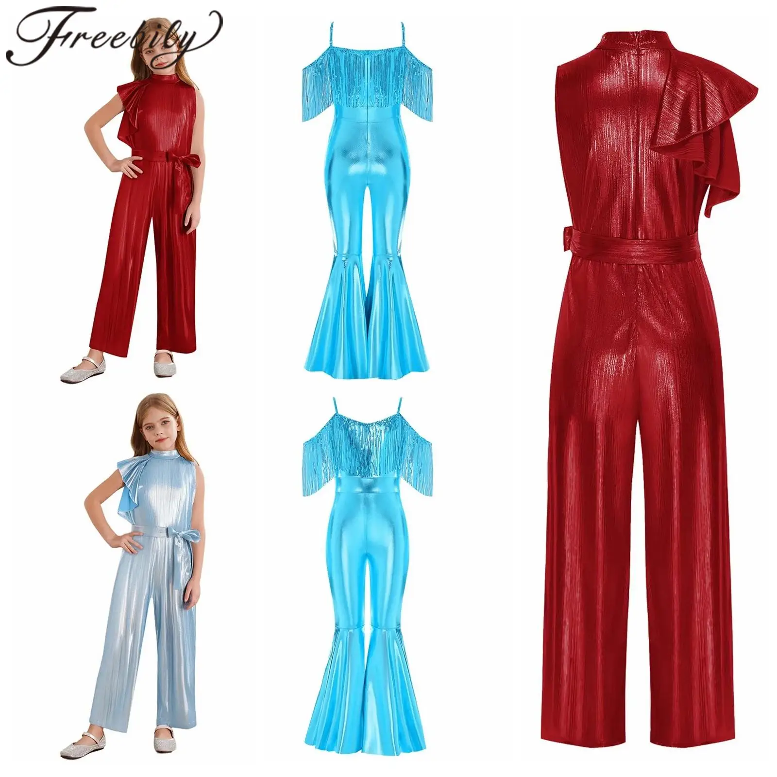 

Children's Girls Fashion Jumpsuits Prom Jazz Festival Costumes Kids Long Romper Shiny Streetwear Prom Party Stage Dance Costume
