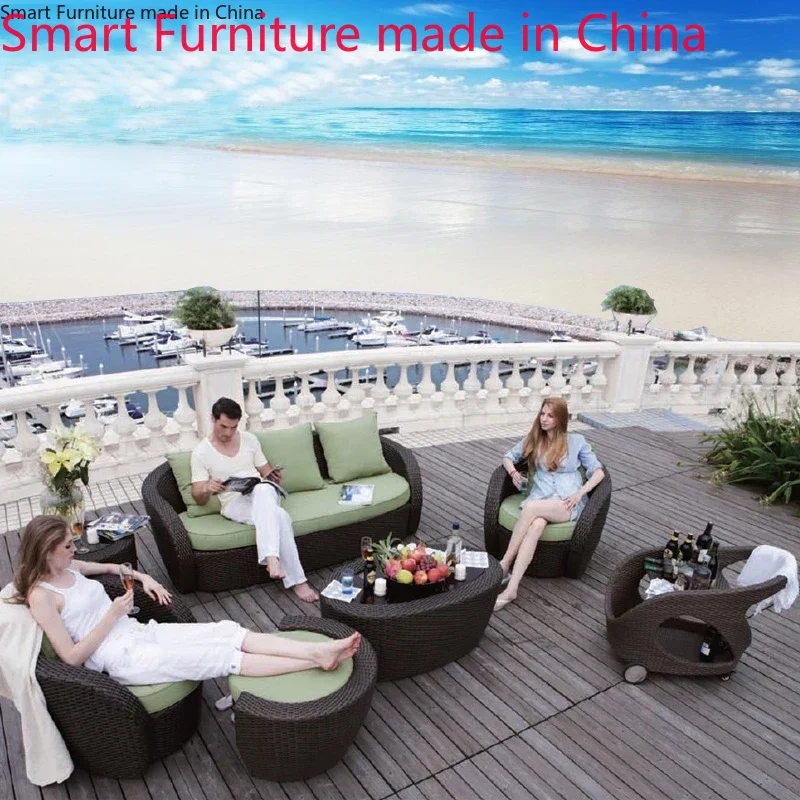 

Custom-made outdoor sofa rattan woven tables and chairs outdoor garden balcony small sunshine coffee table courtyard leisure