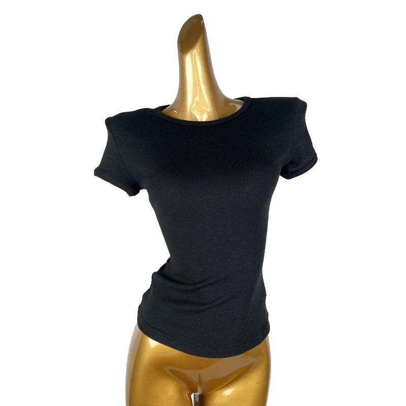 

Modern Latin Dance Tops Adult Black Short Sleeves Body Training Uniform Women Samba Tango T-Shirt Ballroom Dance Tops XH2621
