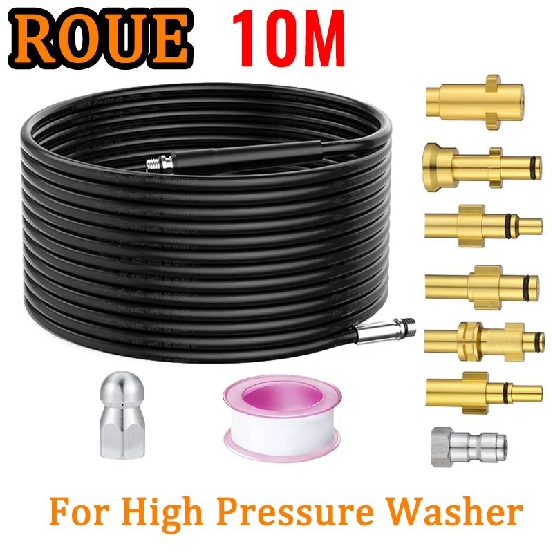 ROUE 10M High Pressure Hose Pipe Cleaning Pipe unblocker For Karcher/Lavor/Bosch/Nilfisk High Pressure Cleaner Portable Washer