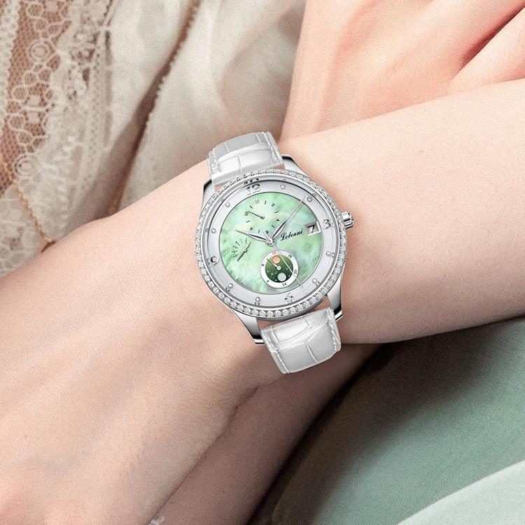 LOBINNI Ladies Automatic Watch 36mm Women Mechanical Wristwatch 50m Waterproof Sapphire Multi-Dial Month Week Date