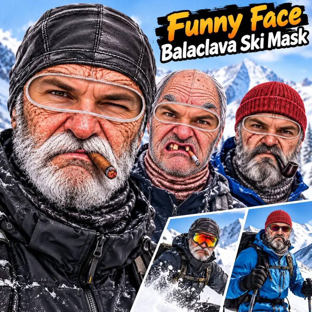 3D Face Printed Old Man Balaclava Face Mask White Mustache Elderly Man Funny Ski Mask Elastic Breathable Eye Hole Ski Mask Hood