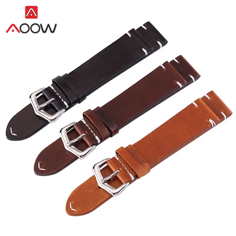 Genuine Cow Leather Watch Band 18mm 20mm 22mm 24mm Vintage Dark Brown Men Women Replace Bracelet Strap Watch Accessories