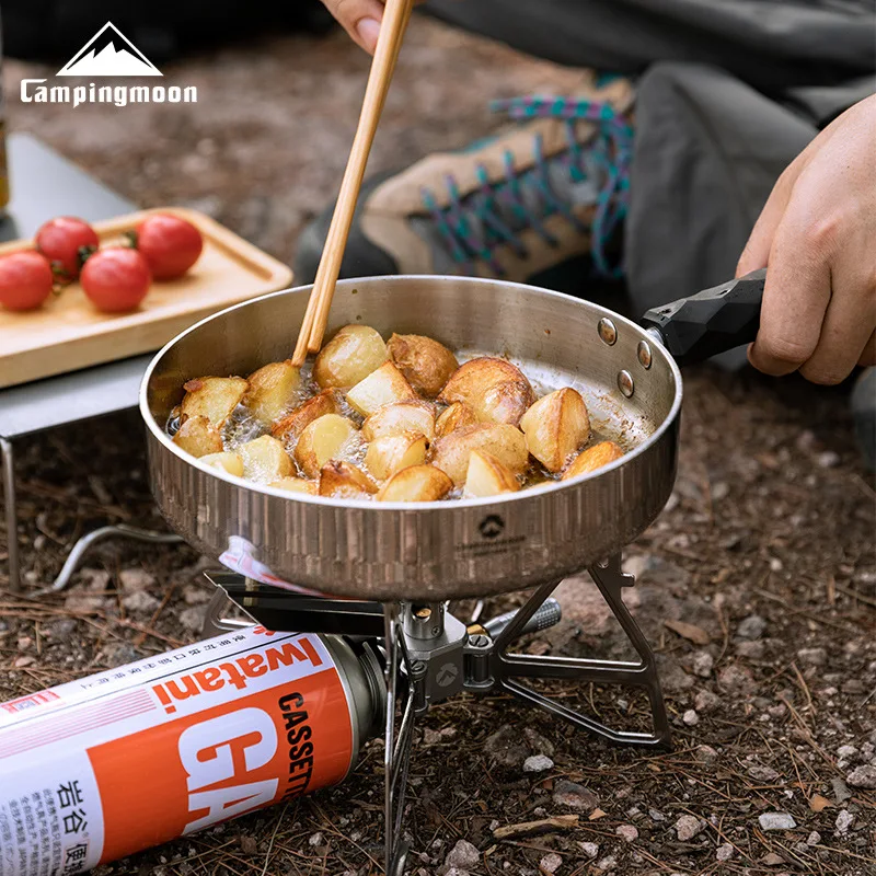 

CAMPINGMOON Cheap CC-19 Deep Frying Pan 3-Layer Steel Portable with Detachable Handle Camping Cookingware for Frying And Boiling