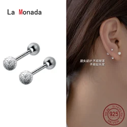La Monada Frosted Ball Stud Earrings 925 Sterling Silver 925 Small Silver Earrings For Women Silver Pierced Girls Student Screw