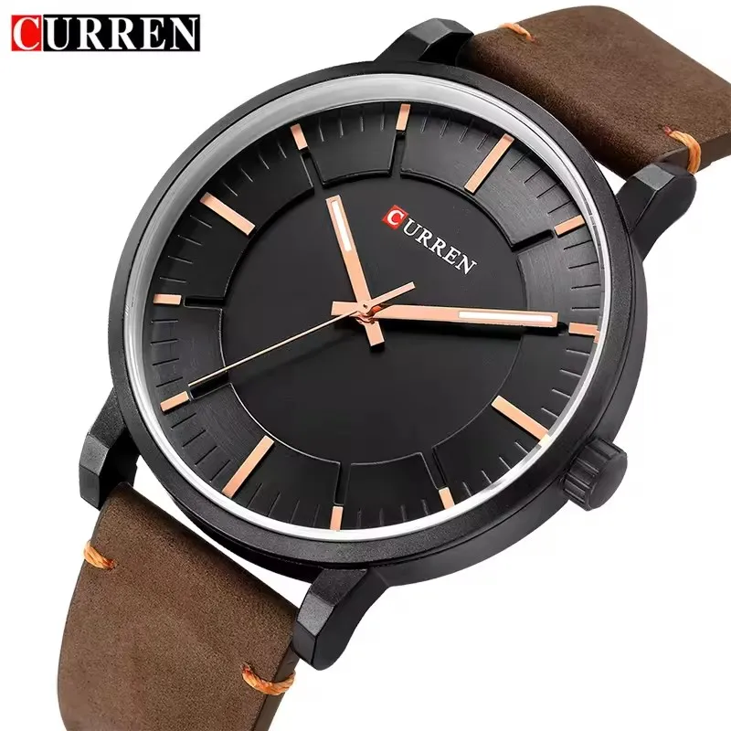 CURREN 8332 Fashion Matching Single Item Leather Strap Quartz Men's Watch Casual Simple Style Waterproof Practical Men's Watch