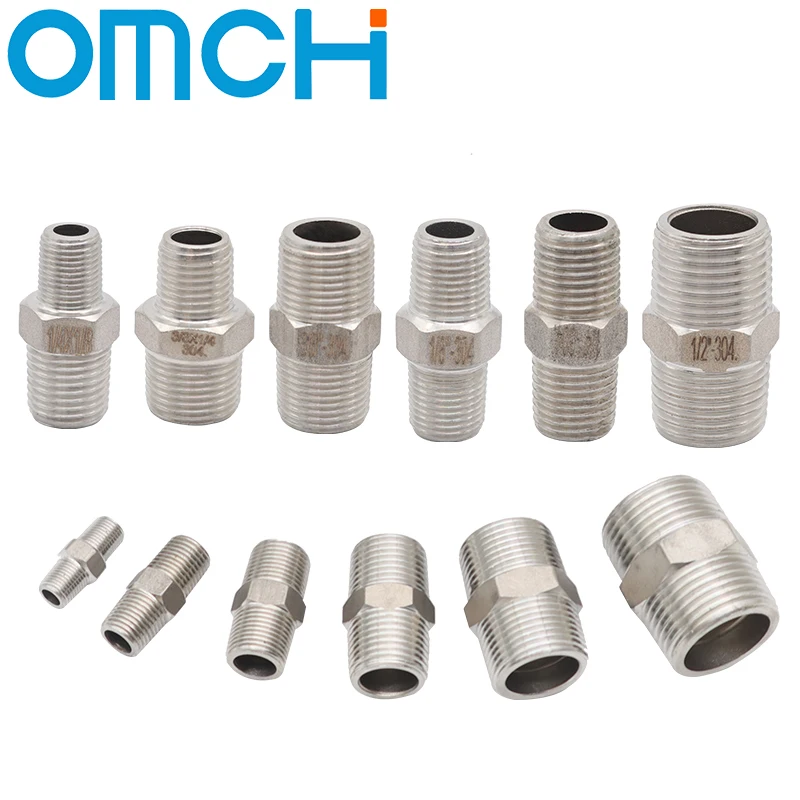 304 Stainless Steel Hex Nipple Union (1/8 to 1 Inch) Male Thread Pipe Fitting Connector Adapter for Water Oil Air