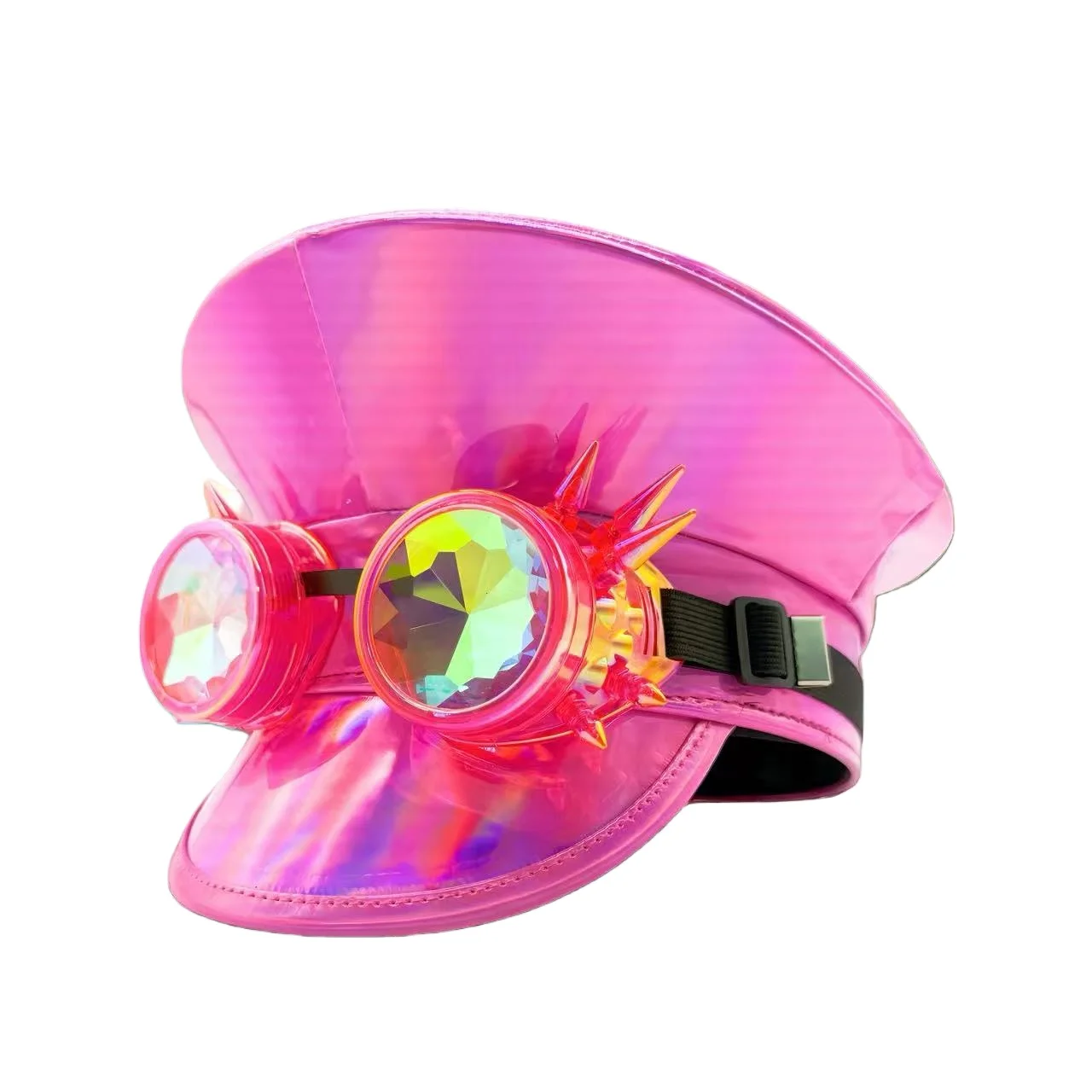 HongLuan Laser lederen kapiteinshoed Strass en militaire petten voor dames, Rave Festivals Accessoires & Feestpet Man Cosplay Fem