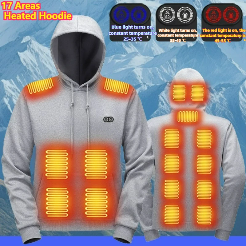USB Electric Heating Hoodie Men Jacket Winter Technology Heated Body Constant Temperature Clothing Hiking Casual Warm Sweatshirt