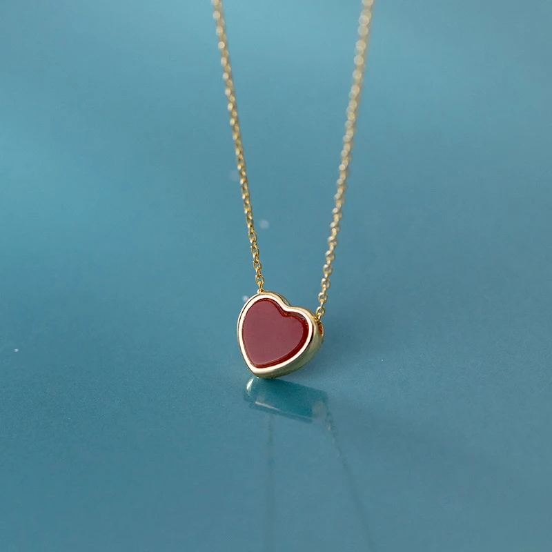 Modian New Arrive 925 Sterling Silver Red Lovely Hearts Pendant Necklace for Women Gold Color Necklace Fine Jewelry Accessories