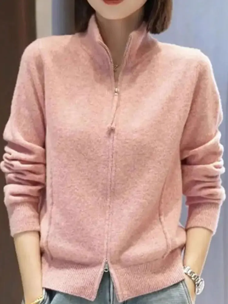 

Unique Double Zipper Design Long Sve Camere Knitwear Autumn Winter New Sle Leisure Faion Outerwear Ele Special