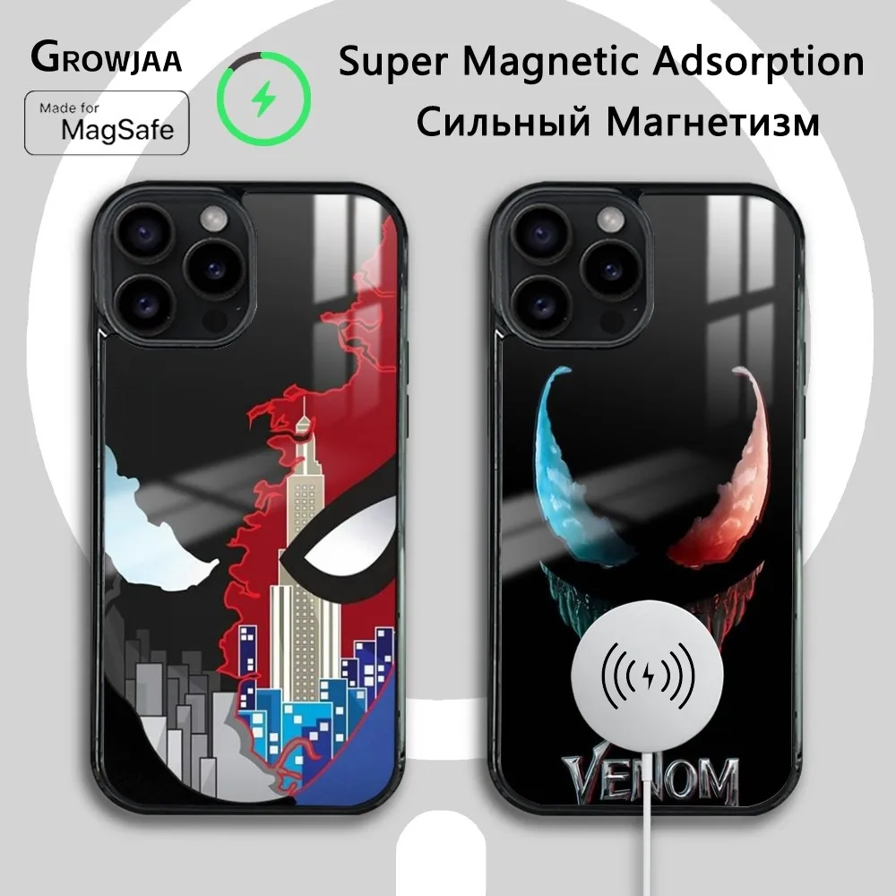 Superhero V-Venom Phone Case For iPhone 16 15 14 13 12 11 Pro Max Plus Mini Magsafe Mirror Wireless Magnetic Cover