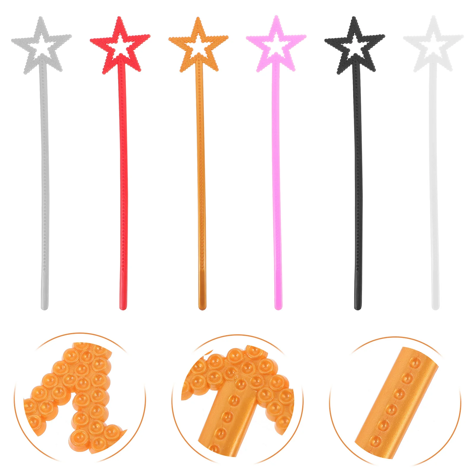 

6pcs Star Wand Fairy Princess Wand Sticks Costume Party Wedding Roleplay Props Light Weight Reusable Pp Material Safe For