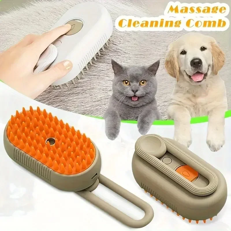 Cat Dog Pet Spray Massage Brush 3 in 1 One Button Steam Spray Folding Rotatable Floating Hair Bath Hair Removal Brush Comb