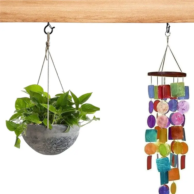 ABVG-25Pcs Spiral Hook For Hanging Plants, Outdoor String Light Hook, Ceiling Hook For Hanging Lamps And Plants Q Black-M5