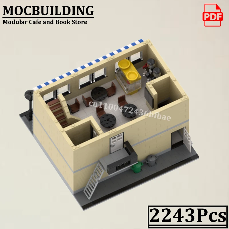 모듈러 하우스 빌딩 도시 거리 풍경 커피 및 서점 모델 MOCBUILDING 창의적인 건설 벽돌 장난감 선물