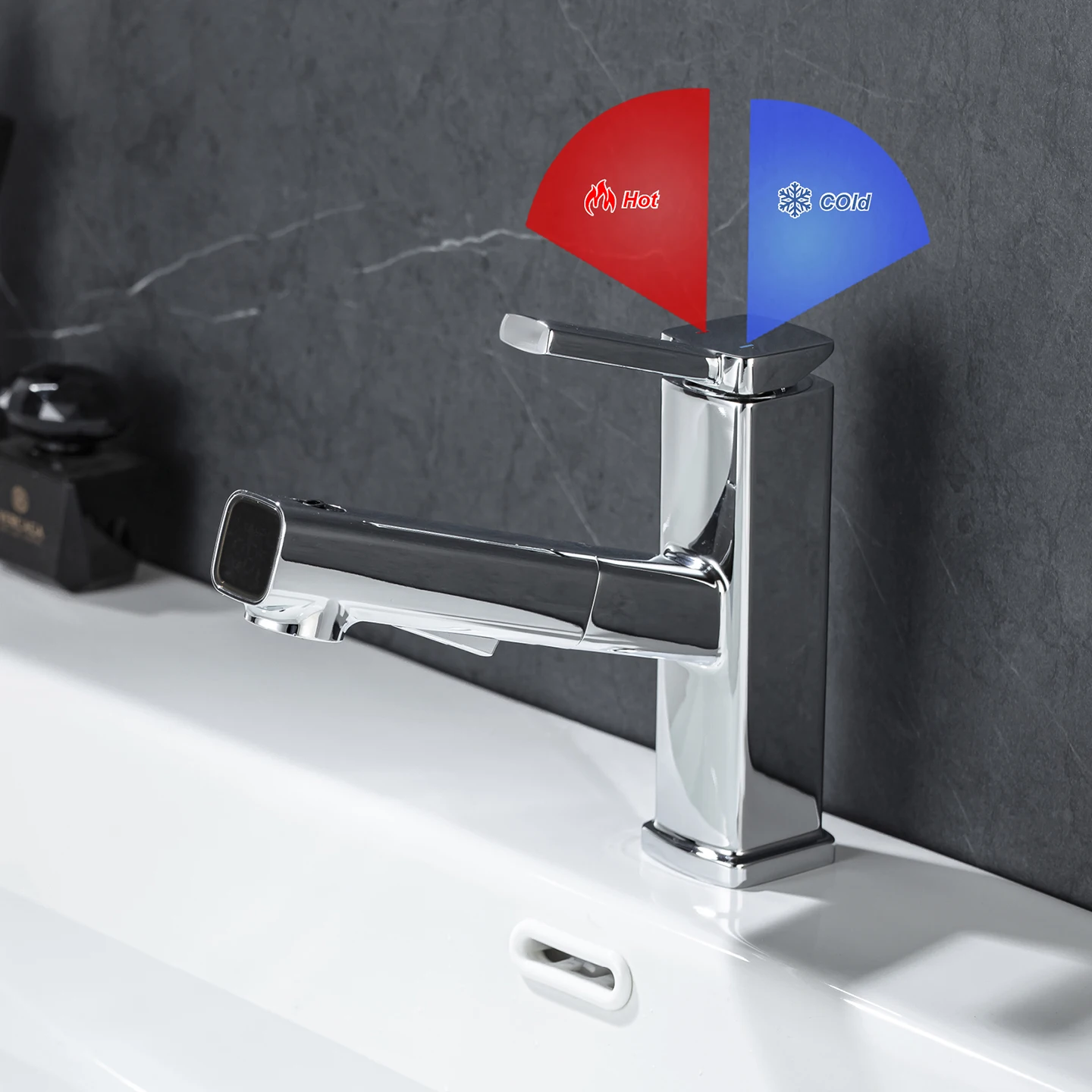 Bathroom Pull Out Sink Faucet Deck Mounted Single Handle Hot and Cold Mixer Taps 3 Modes One Hole Vanity Sink Faucet Chrome