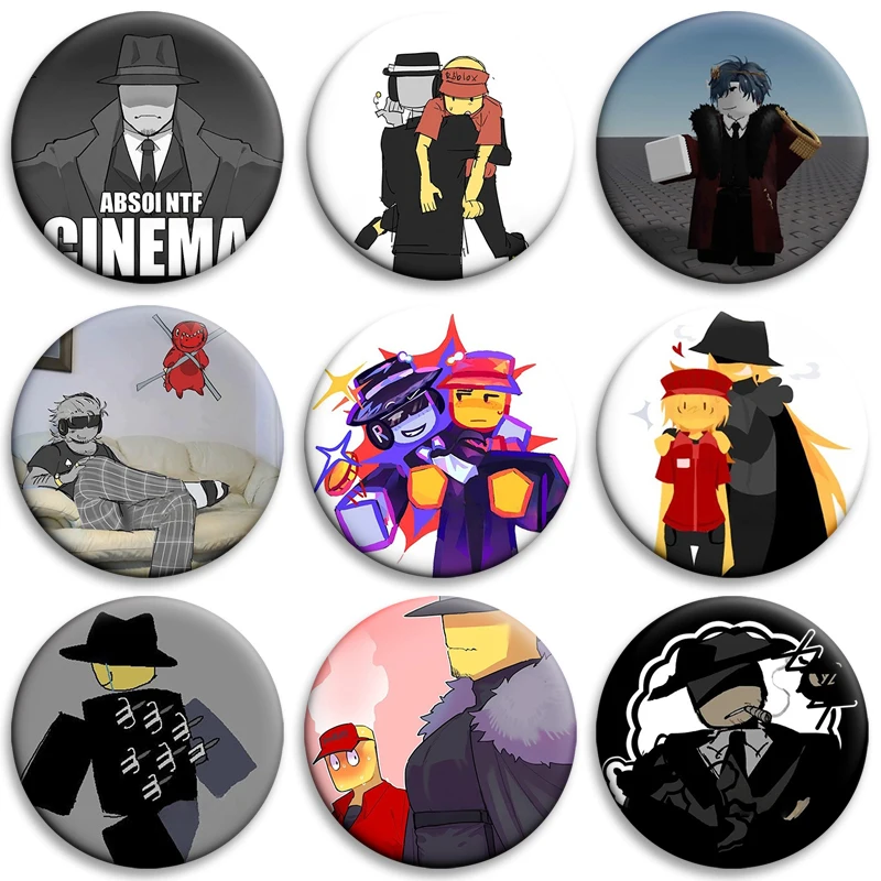 Anime Mafioso Chance Shedletsky Tinplate Badge Snap Button Pins Forsaken Game Creative Funny Meme Brooches for Bag Clothes Decor