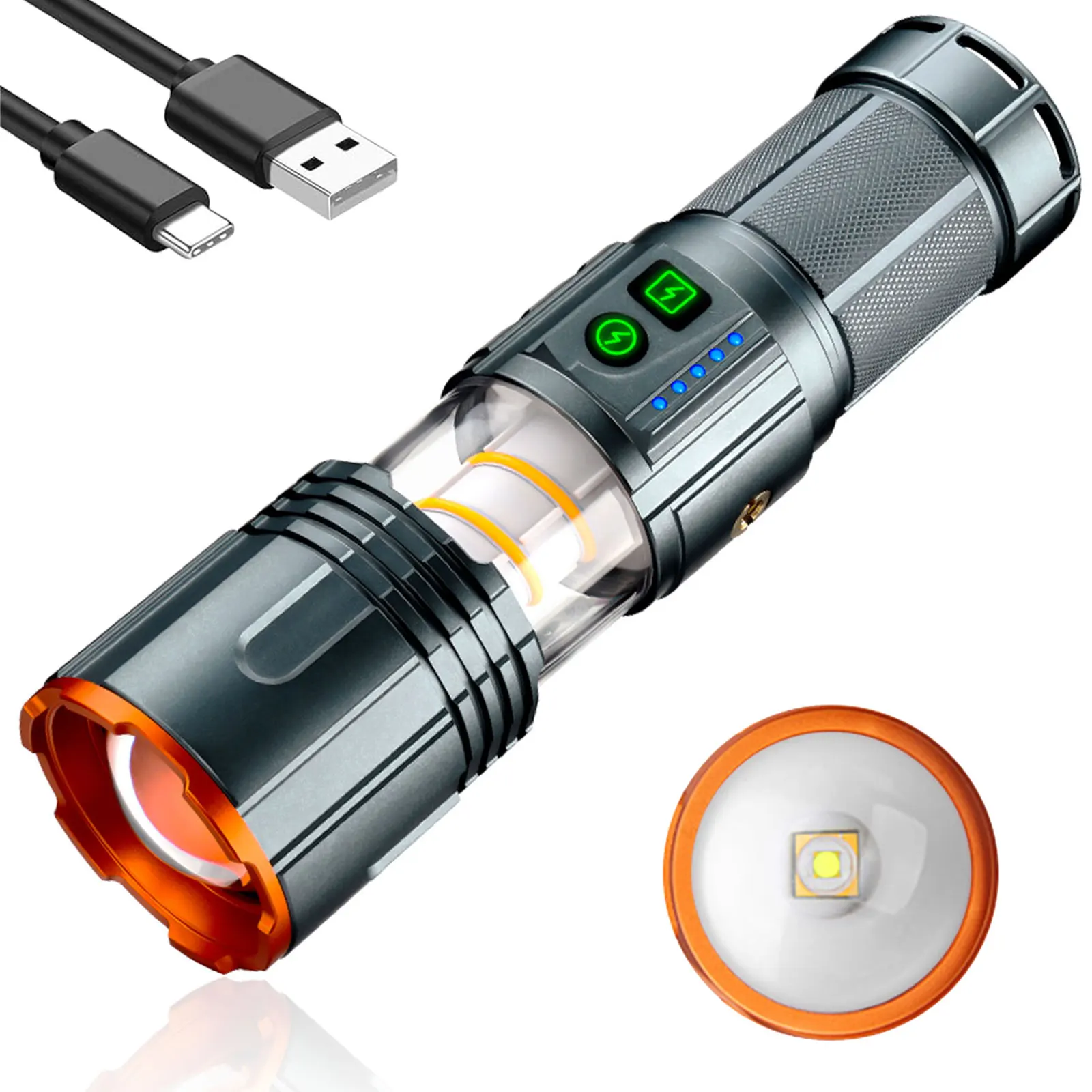 

G520 2000LM Portable Zoom Flashlight，Dual Button Control，Rechargeable LED Flashlights，Waterproof Flash Light for Home Emergency