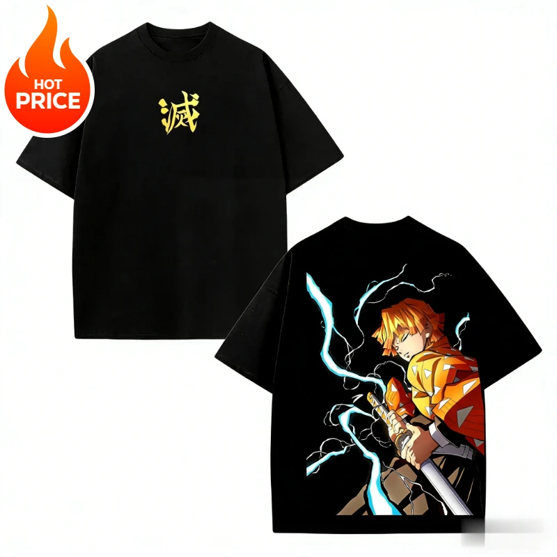 Demon Slayer Agatsuma Zenitsu Harajuku Men Summer T-Shirt Loose Women Oversized Streetwear Unisex Casual Short Sleeve Tee Top