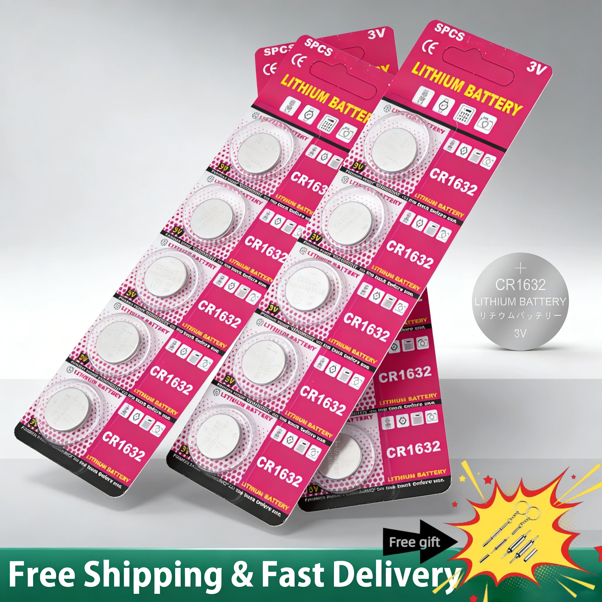 

-100PCS CR1632 Lithium 3V Battery DL1632 ECR1632 BR1632 KCR1632 Button Cell Coin Batteries for Watch Key Fob Remote Toy