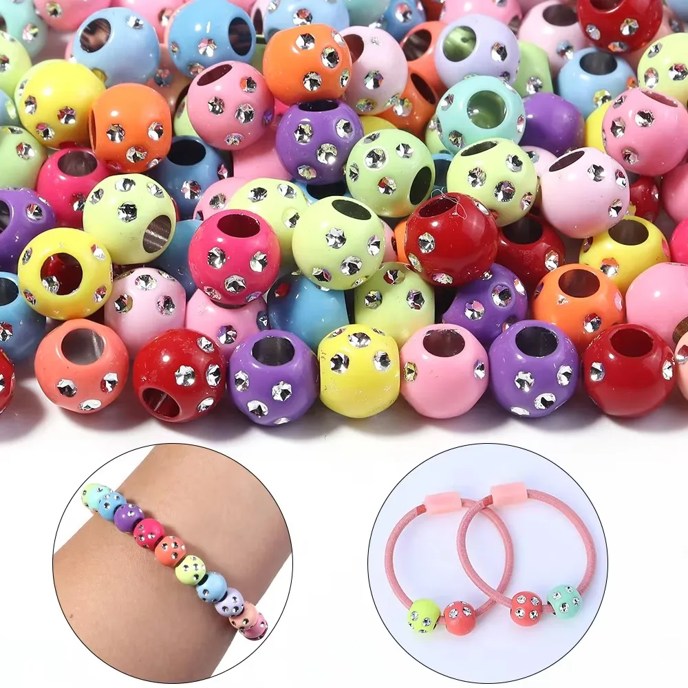 100 Stück 9 mm glänzende Acrylperlen, Kristall-Abstandshalterperlen mit großem Loch für die Schmuckherstellung, DIY-Armband, Halskette, Kopfbedeckung, Dekorationszubehör – Detail 2