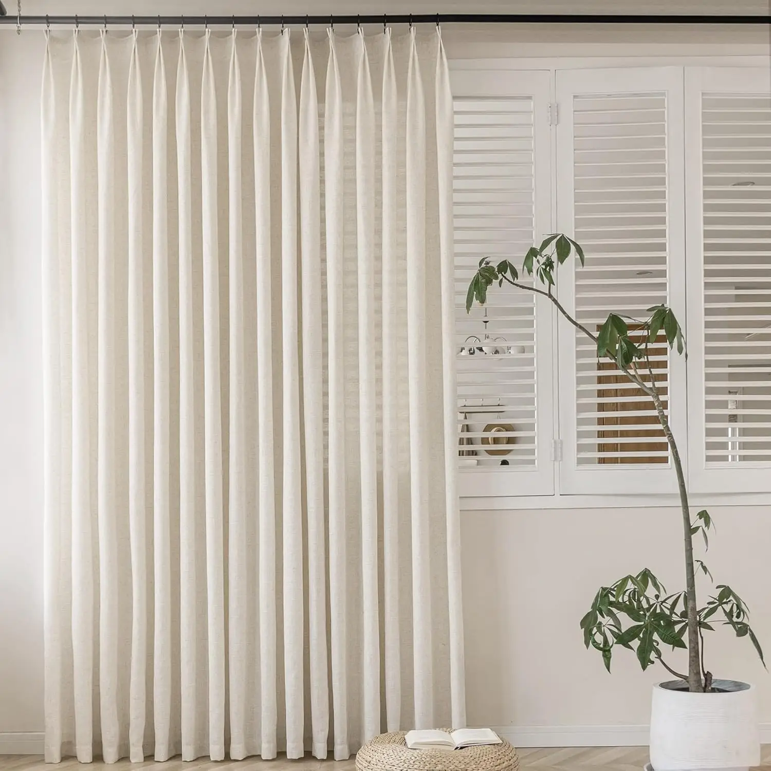 

Light Filtering Pinch Pleated Curtains 72W x 84L, Natural Linen Textured Semi Sheer Drapes with Hooks for Living Room, 1 Panel